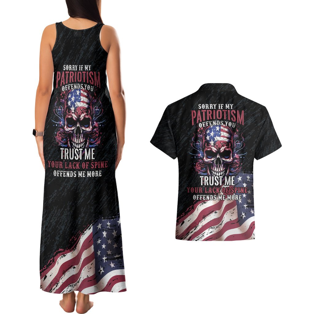 American Flag Skull Couples Matching Tank Maxi Dress and Hawaiian Shirt Sorry If My Patriotism Offends You Trust Me TS04 - The Mazicc - S - S - Black Grunge