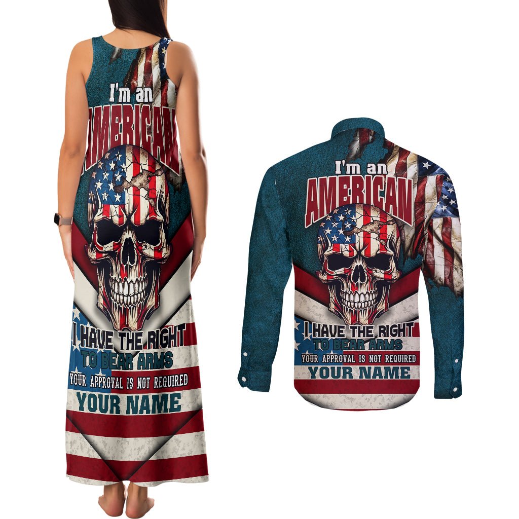 American Flag Skull Couples Matching Tank Maxi Dress and Long Sleeve Button Shirts I'm an American I Have The Right To Bear Arms Your Approval Is Not Required TS04 - The Mazicc - S - S - Dark Cyan