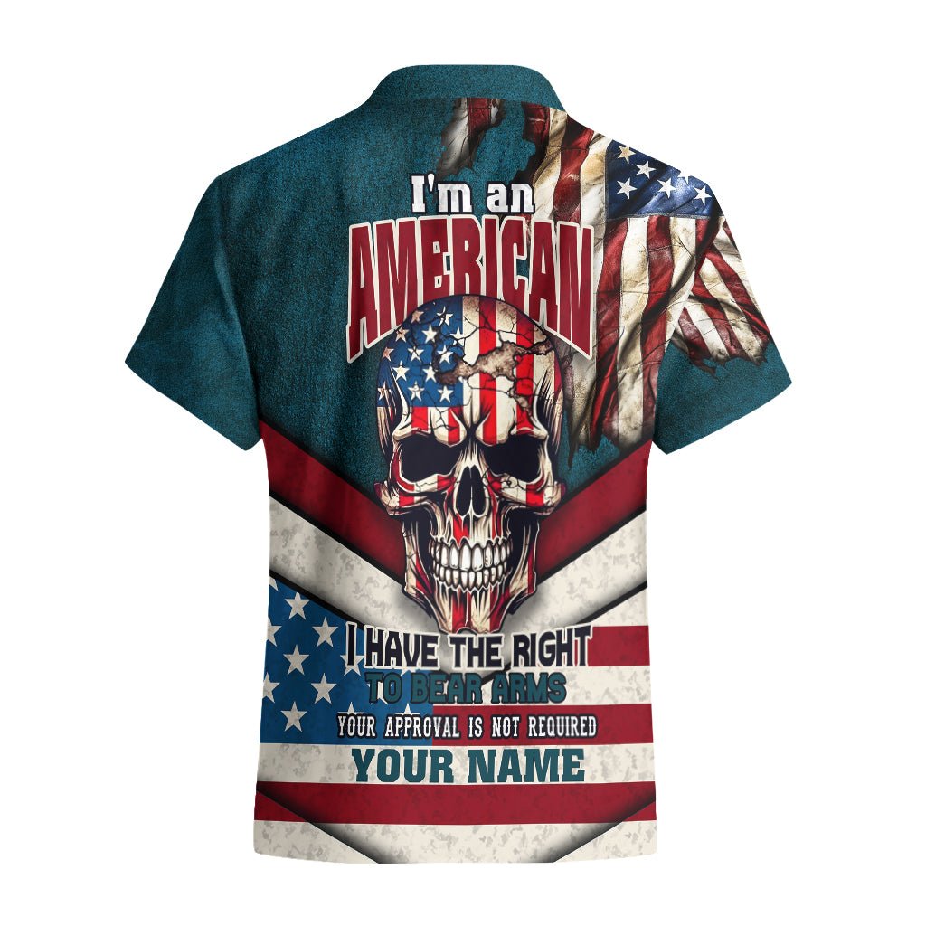 American Flag Skull Hawaiian Shirt I'm an American I Have The Right To Bear Arms Your Approval Is Not Required TS04 - The Mazicc - Adult - S - Dark Cyan