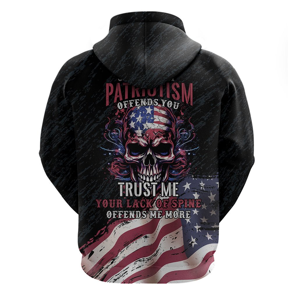 American Flag Skull Hoodie Sorry If My Patriotism Offends You Trust Me TS04 - The Mazicc - Pullover Hoodie - S - Black Grunge