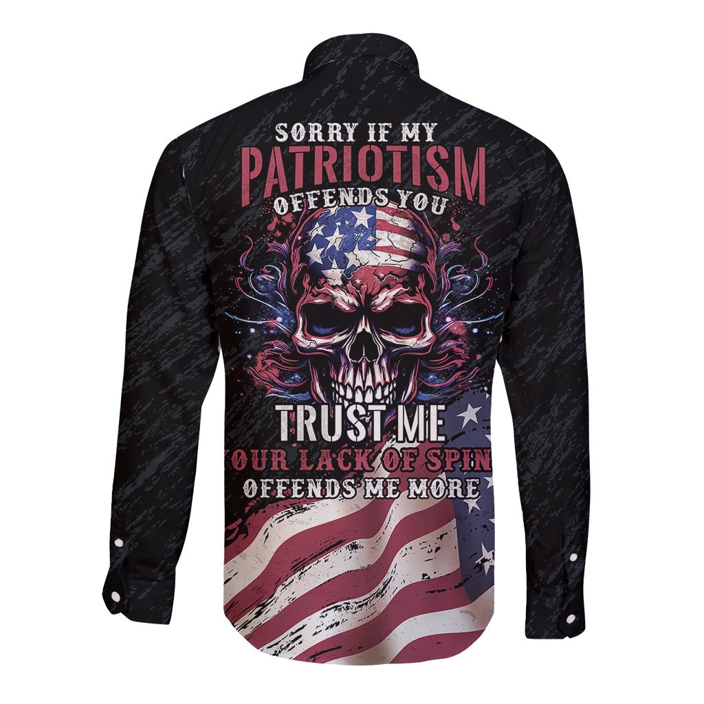 American Flag Skull Long Sleeve Button Shirt Sorry If My Patriotism Offends You Trust Me TS04 - The Mazicc - Unisex - S - Black Grunge