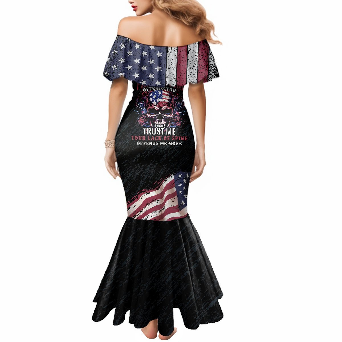 American Flag Skull Mermaid Dress Sorry If My Patriotism Offends You Trust Me TS04 - The Mazicc - Women - S - Black Grunge