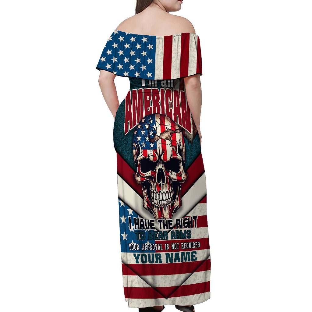 American Flag Skull Off Shoulder Maxi Dress I'm an American I Have The Right To Bear Arms Your Approval Is Not Required TS04 - The Mazicc - Women - S - Dark Cyan