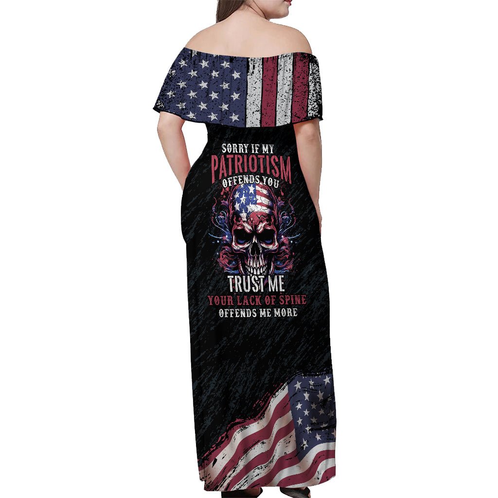 American Flag Skull Off Shoulder Maxi Dress Sorry If My Patriotism Offends You Trust Me TS04 - The Mazicc - Women - S - Black Grunge