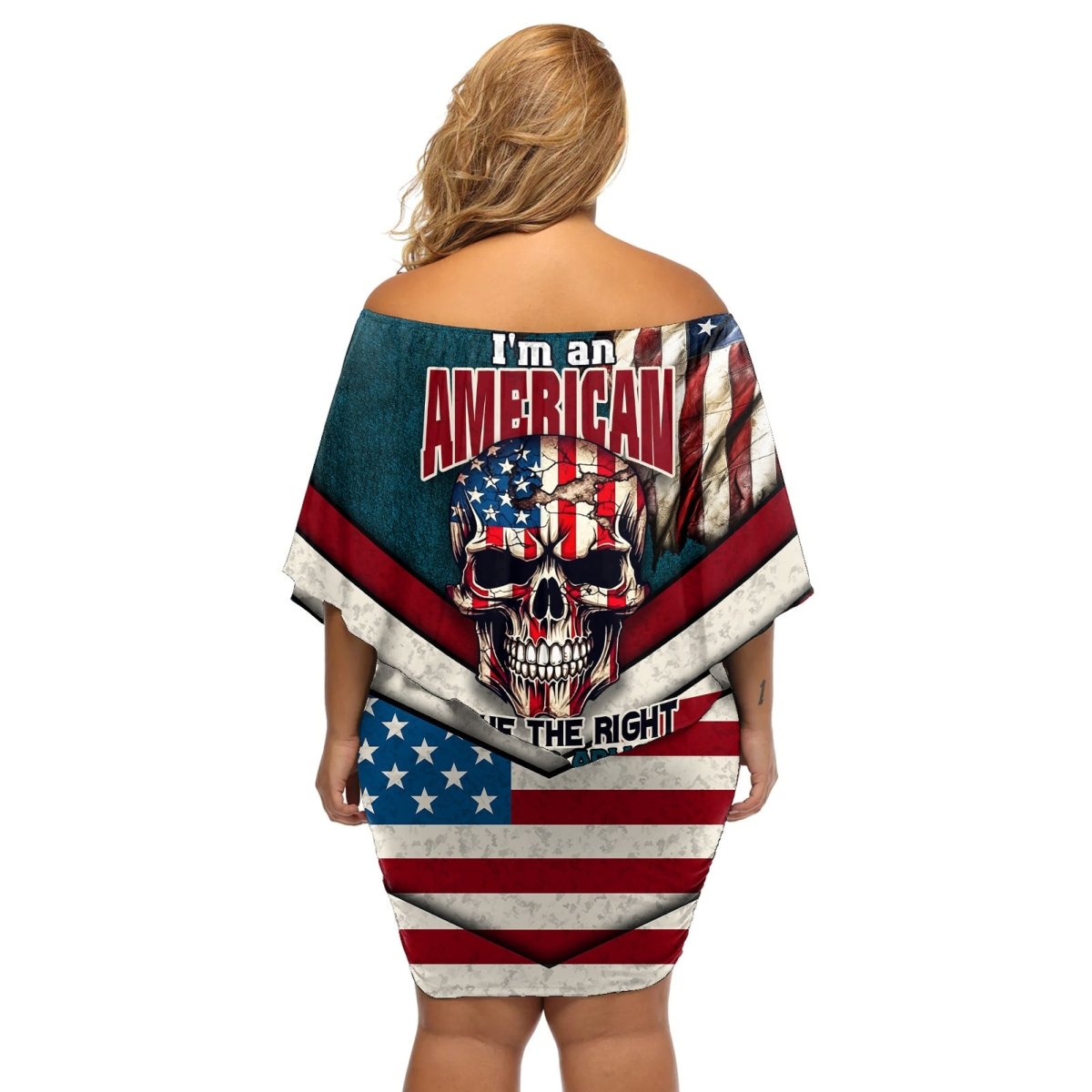 American Flag Skull Off Shoulder Short Dress I'm an American I Have The Right To Bear Arms Your Approval Is Not Required TS04 - The Mazicc - Women - S - Dark Cyan