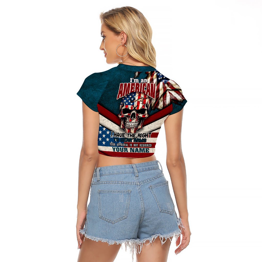 American Flag Skull Raglan Cropped T Shirt I'm an American I Have The Right To Bear Arms Your Approval Is Not Required TS04 - The Mazicc - Female - S - Dark Cyan