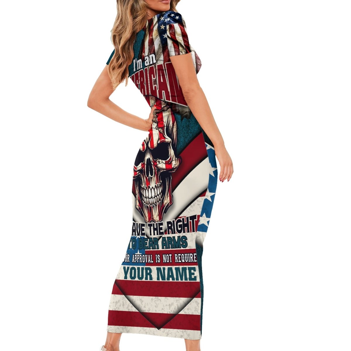 American Flag Skull Short Sleeve Bodycon Dress I'm an American I Have The Right To Bear Arms Your Approval Is Not Required TS04 - The Mazicc - Long Dress - S - Dark Cyan