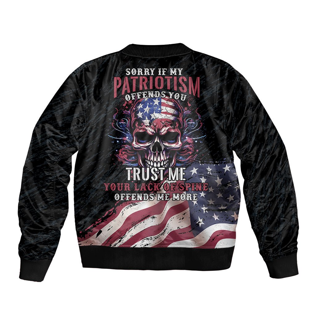 American Flag Skull Sleeve Zip Bomber Jacket Sorry If My Patriotism Offends You Trust Me TS04 - The Mazicc - Unisex - S - Black Grunge