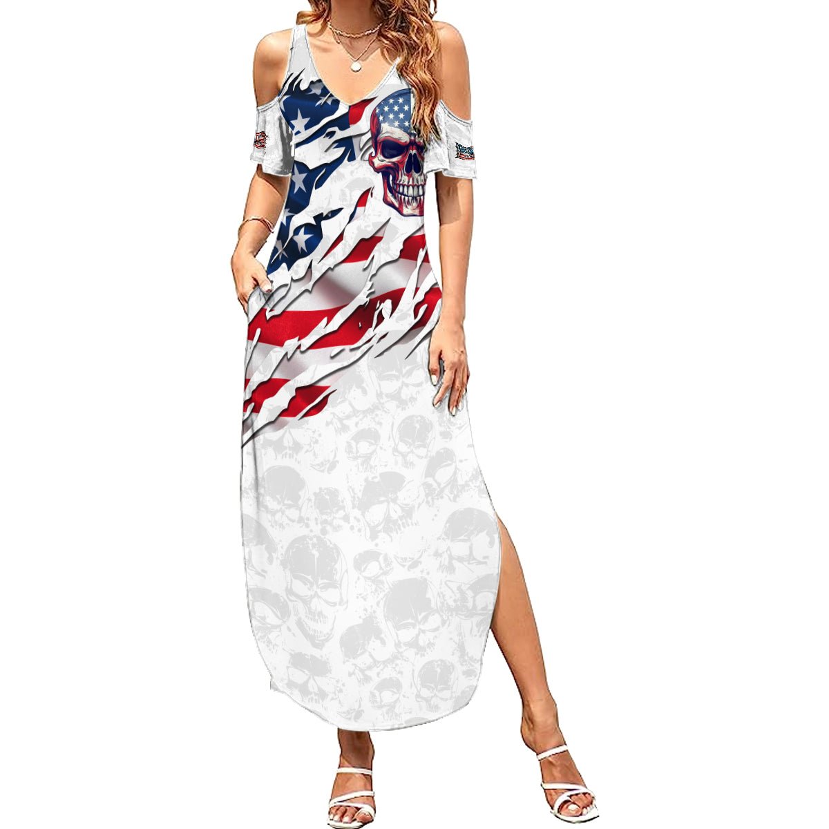 American Flag Skull Summer Maxi Dress DT02 - The Mazicc - Women - S - White