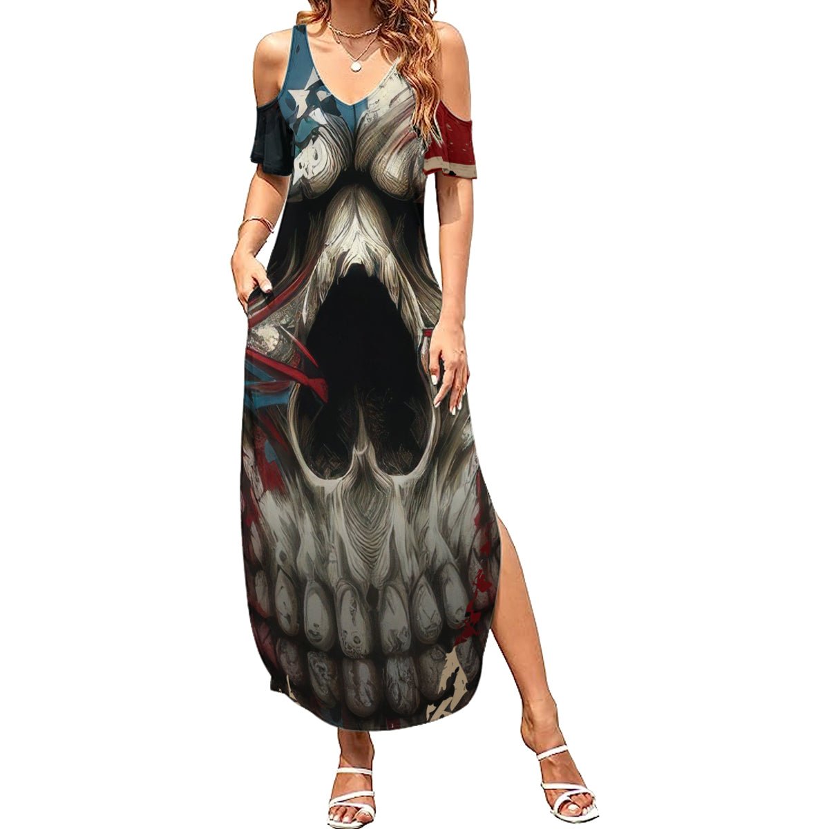 American Flag Skull Summer Maxi Dress I'm Not Anti - Social I'm Just Not User Friendly TS04 - The Mazicc - Women - S - Multicolor