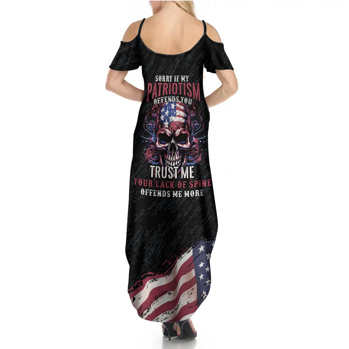 American Flag Skull Summer Maxi Dress Sorry If My Patriotism Offends You Trust Me TS04 - The Mazicc - Women - S - Black Grunge