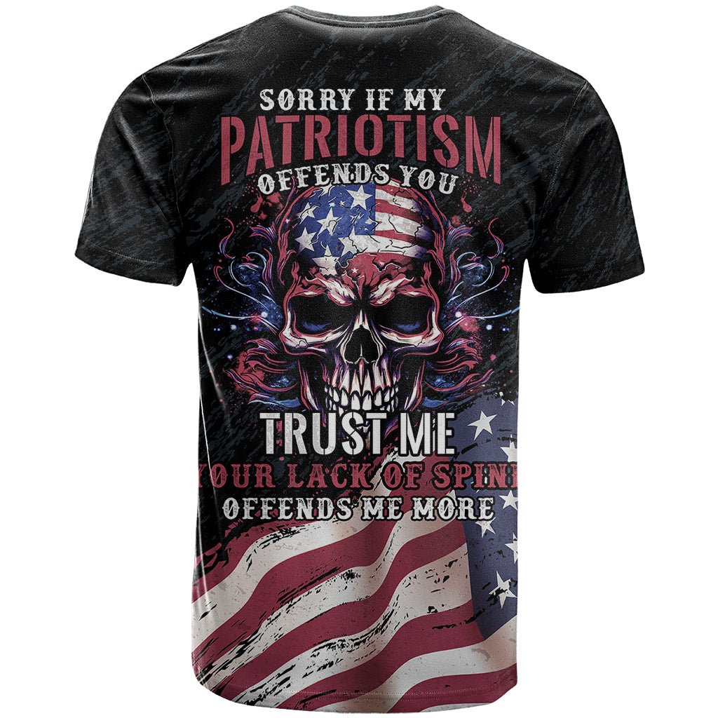 American Flag Skull T Shirt Sorry If My Patriotism Offends You Trust Me TS04 - The Mazicc - Adult - S - Black Grunge