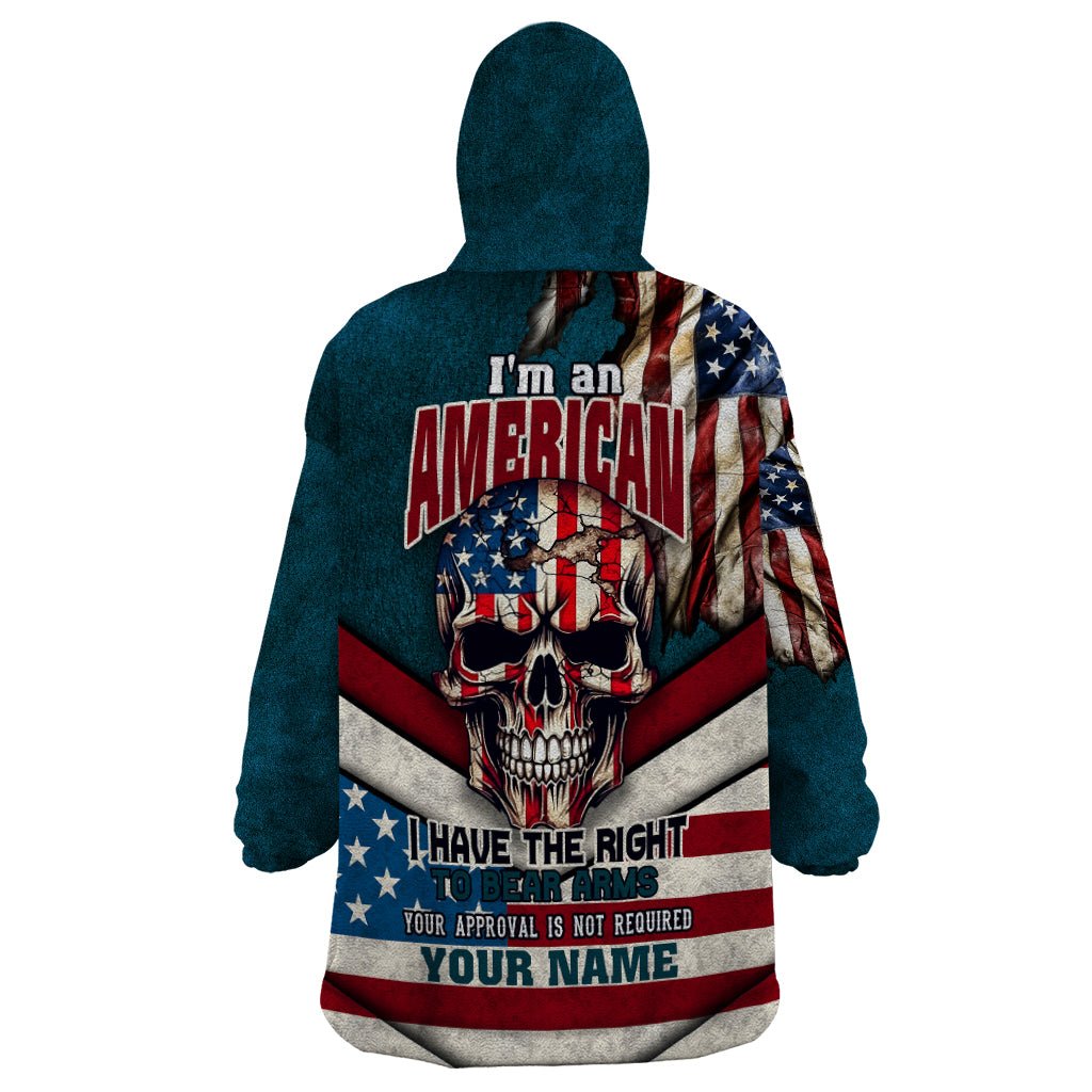 American Flag Skull Wearable Blanket Hoodie I'm an American I Have The Right To Bear Arms Your Approval Is Not Required TS04 - The Mazicc - Adult - One Size - Dark Cyan