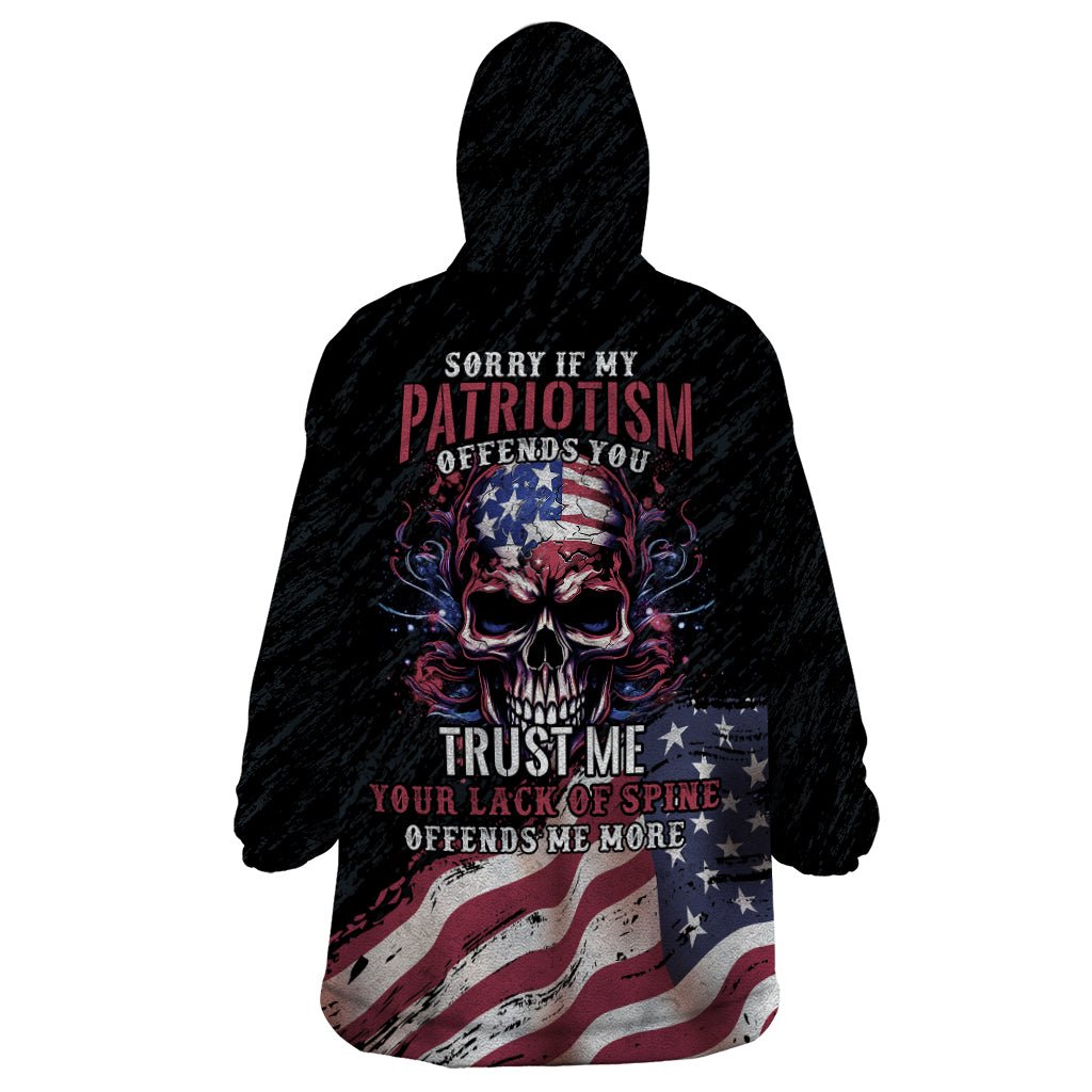 American Flag Skull Wearable Blanket Hoodie Sorry If My Patriotism Offends You Trust Me TS04 - The Mazicc - Adult - One Size - Black Grunge