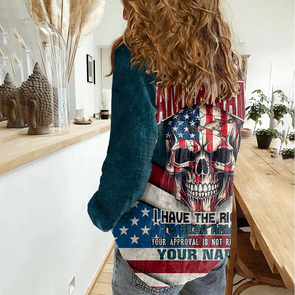 American Flag Skull Women Casual Shirt I'm an American I Have The Right To Bear Arms Your Approval Is Not Required TS04 - The Mazicc - Female - S - Dark Cyan