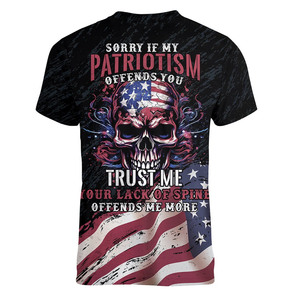 American Flag Skull Women V Neck T Shirt Sorry If My Patriotism Offends You Trust Me TS04 - The Mazicc - Female - S - Black Grunge