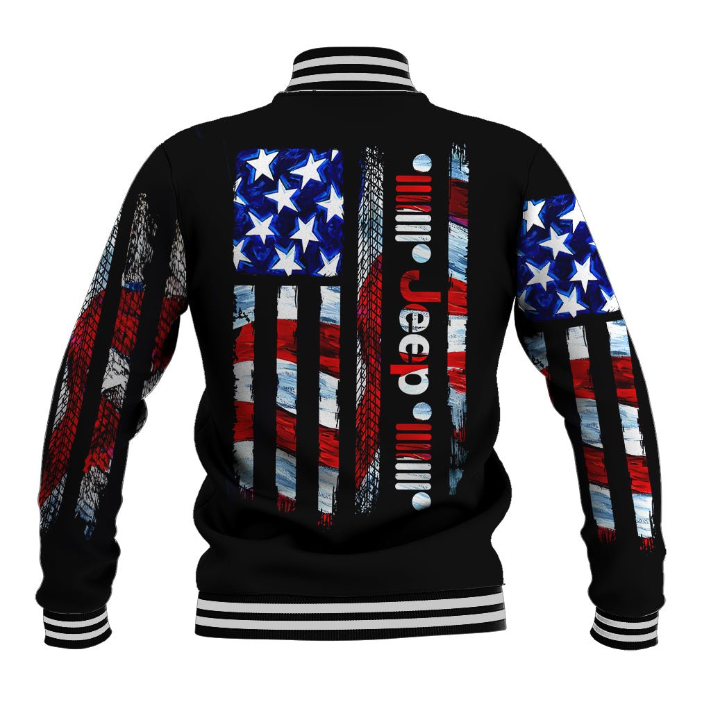 American Jeep Baseball Jacket American Flag Jeep Life DT01 - The Mazicc - Unisex - S - Black