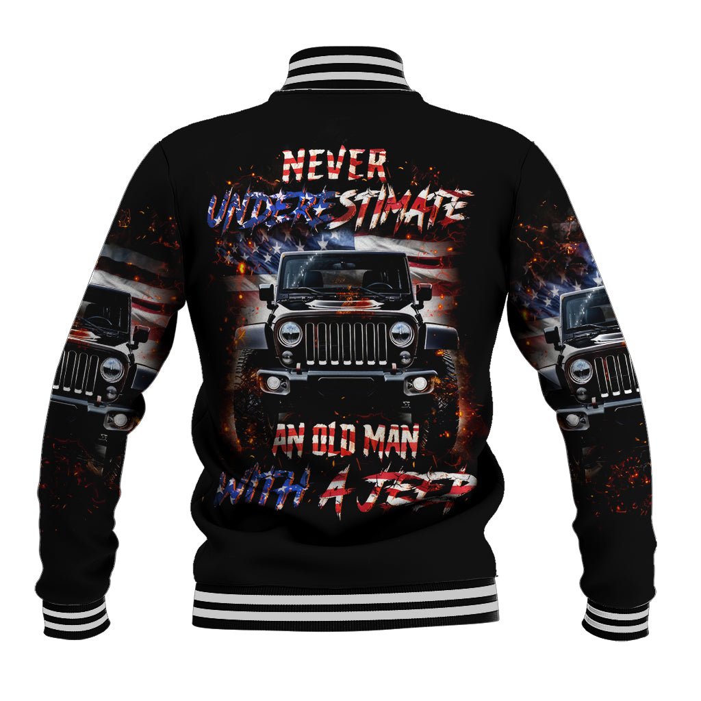 American Jeep Baseball Jacket Never Underestimate An Old Man With A Jeep DT01 - The Mazicc - Unisex - S - Black