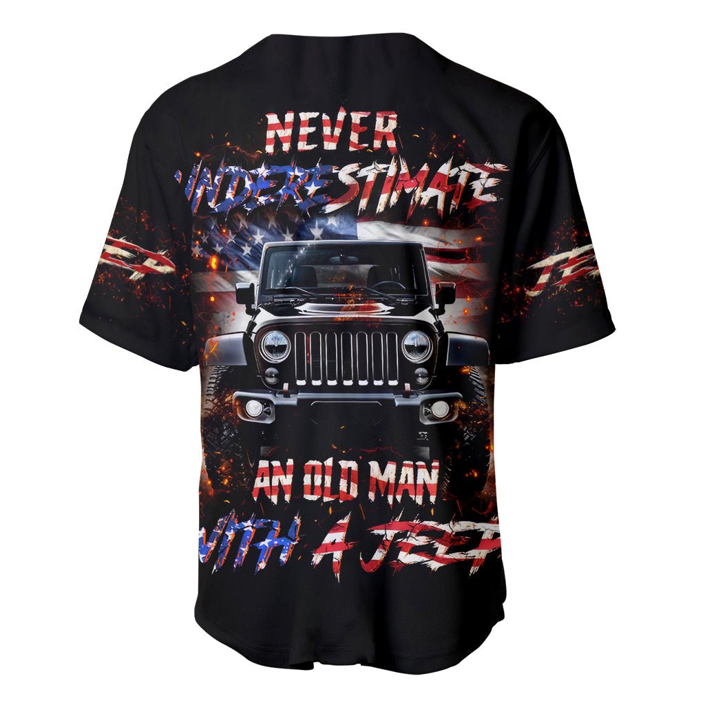 American Jeep Baseball Jersey Never Underestimate An Old Man With A Jeep DT01 - The Mazicc - S - Black -