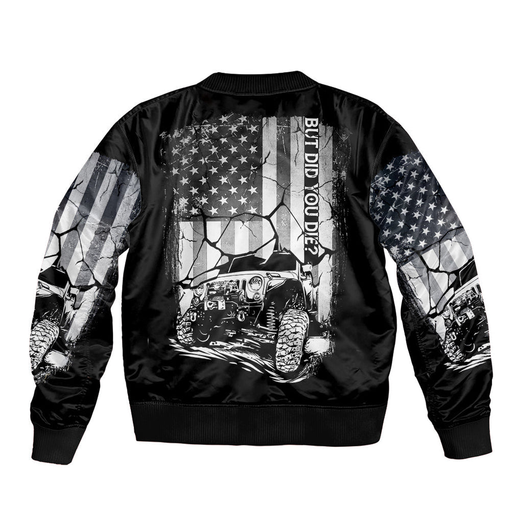 American Jeep Bomber Jacket American Flag But Did You Die DT01 - The Mazicc - Unisex - S - White