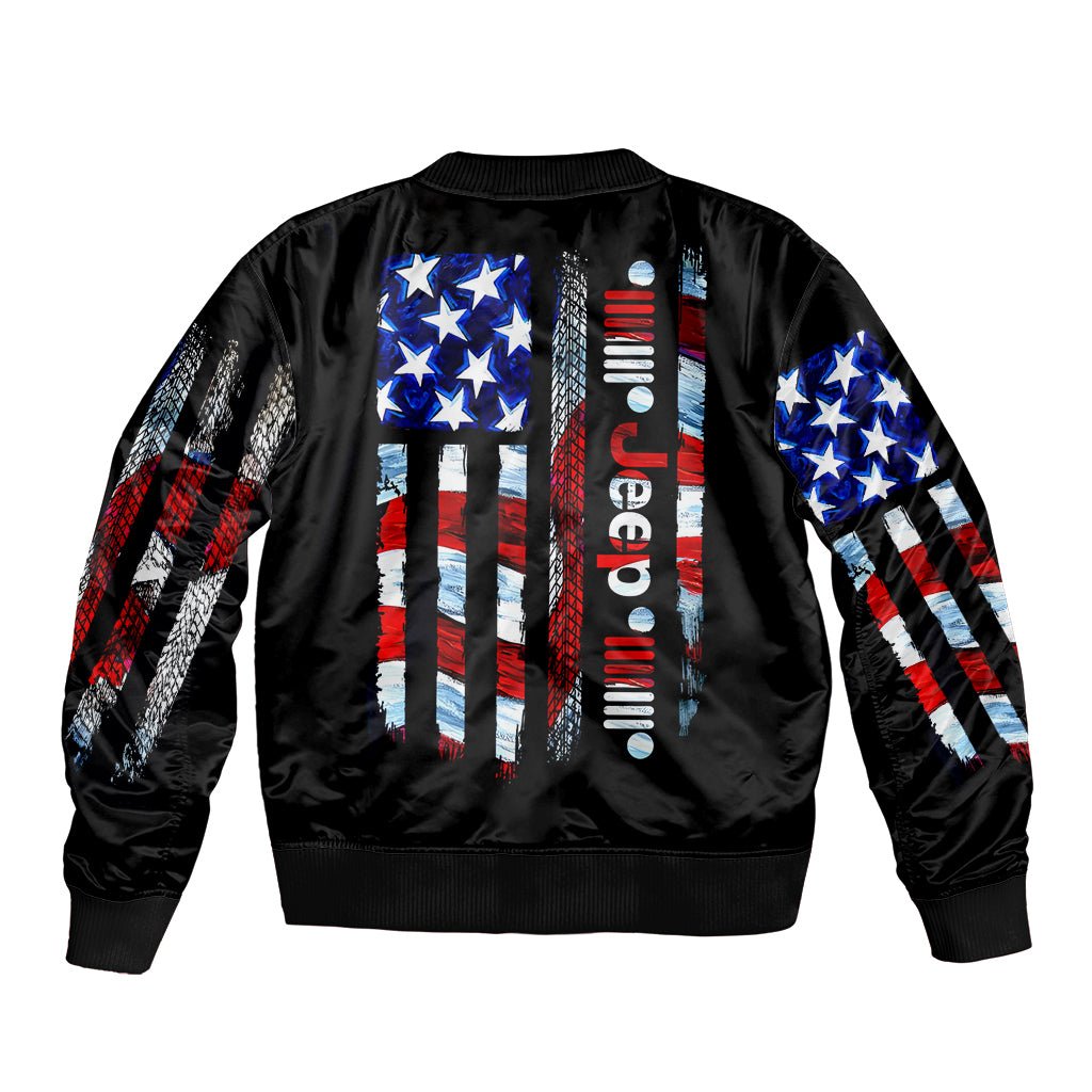 American Jeep Bomber Jacket American Flag Jeep Life DT01 - The Mazicc - Unisex - S - Black