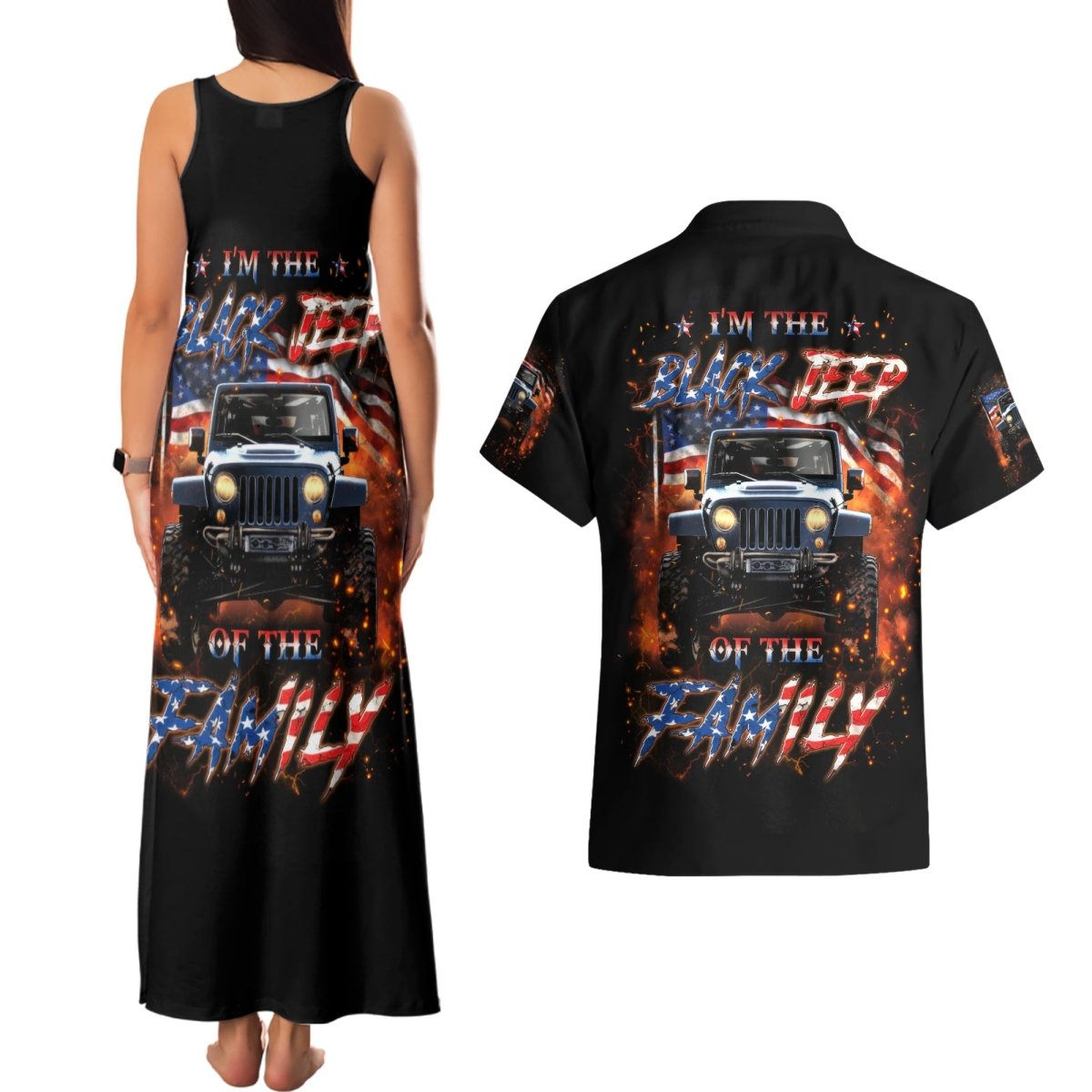 American Jeep Couples Matching Tank Maxi Dress and Hawaiian Shirt I'm The Black Jeep Of The Family DT01 - The Mazicc - S - S - Black