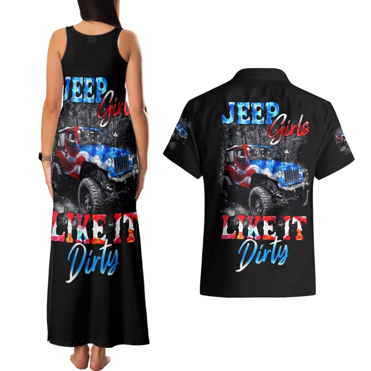 American Jeep Couples Matching Tank Maxi Dress and Hawaiian Shirt Jeep Girls Like It Dirty DT01 - The Mazicc - S - S - Black