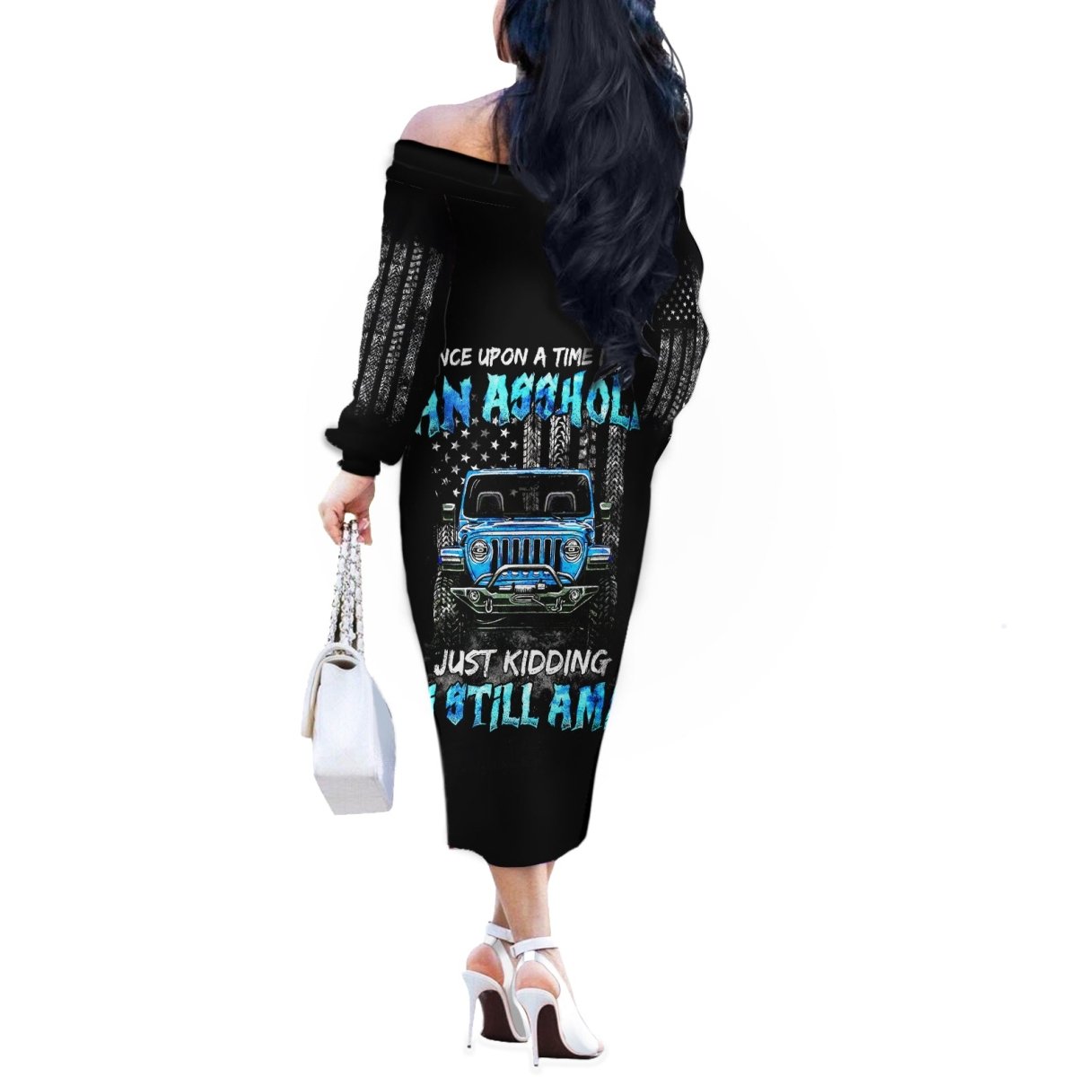 American Jeep Off The Shoulder Long Sleeve Dress Once Upon A Time I Was An Asshole JKD I Still Am DT01 - The Mazicc - Women - S - Black