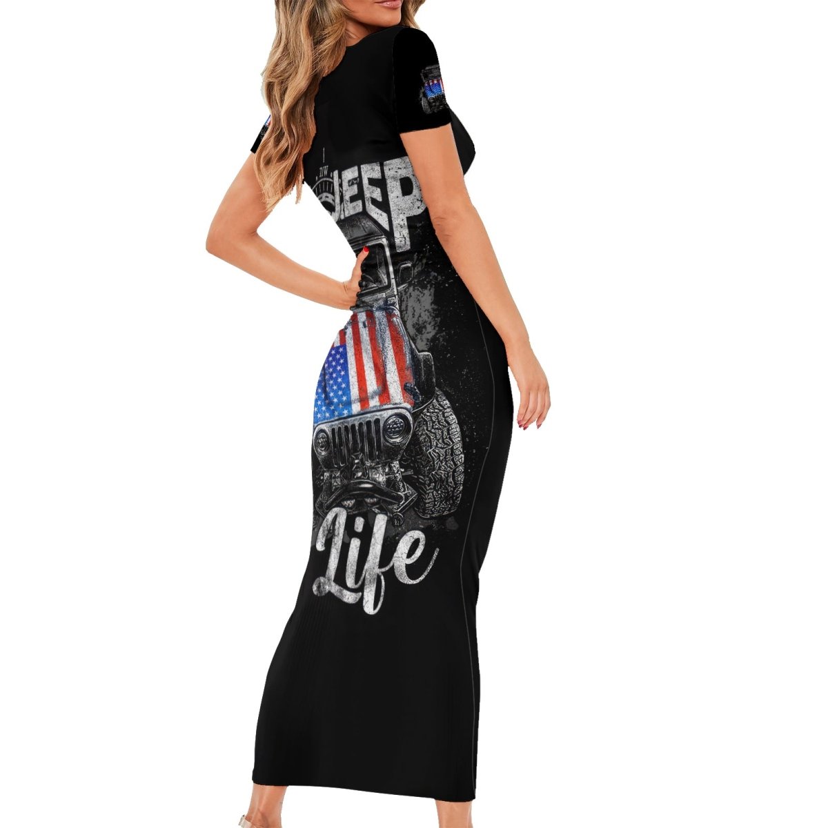 American Jeep Short Sleeve Bodycon Dress Vintage Jeep Life DT01 - The Mazicc - Long Dress - S - Black