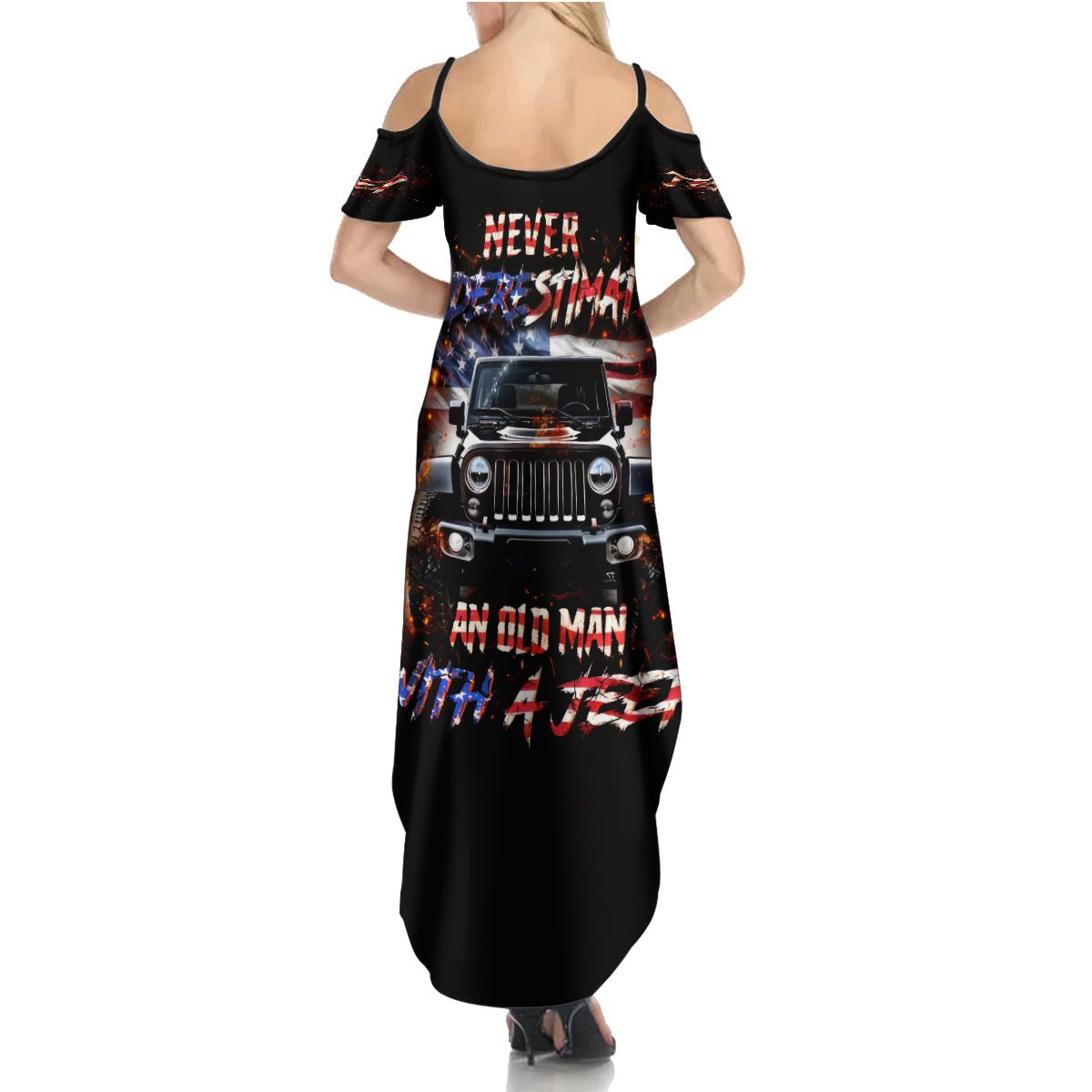 American Jeep Summer Maxi Dress Never Underestimate An Old Man With A Jeep DT01 - The Mazicc - Women - S - Black