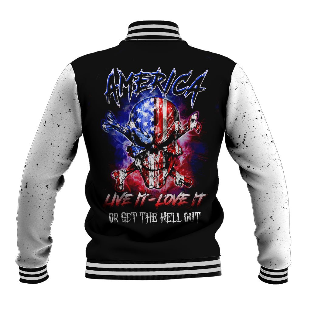 American Skull Baseball Jacket American Live It Love It Or Get The Hell Out DT01 - The Mazicc - Unisex - S - Black