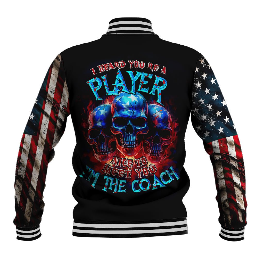 American Skull Baseball Jacket Nice To Meet You Im The Coach DT01 - The Mazicc - Unisex - S - Black