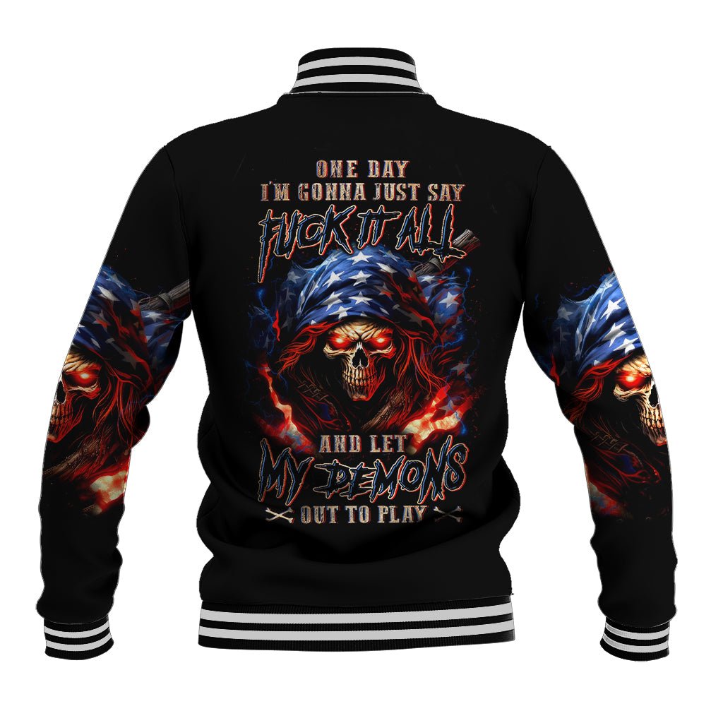 American Skull Baseball Jacket One Day I Gonna Fuck It All DT01 - The Mazicc - Unisex - S - Black