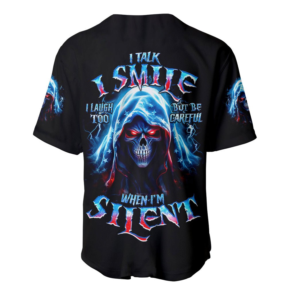 American Skull Baseball Jersey I Talk I Smile But Be Carefull When I Silent DT01 - The Mazicc - S - Black -