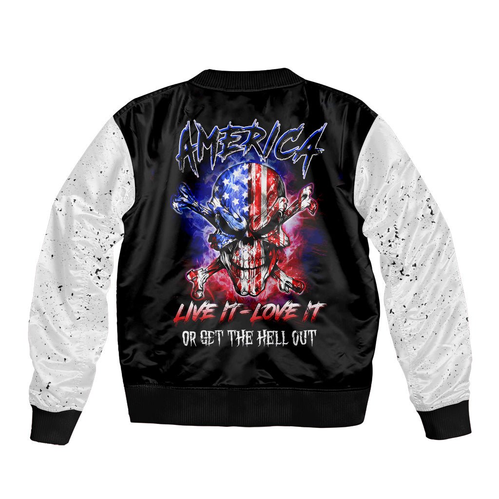 American Skull Bomber Jacket American Live It Love It Or Get The Hell Out DT01 - The Mazicc - Unisex - S - Black