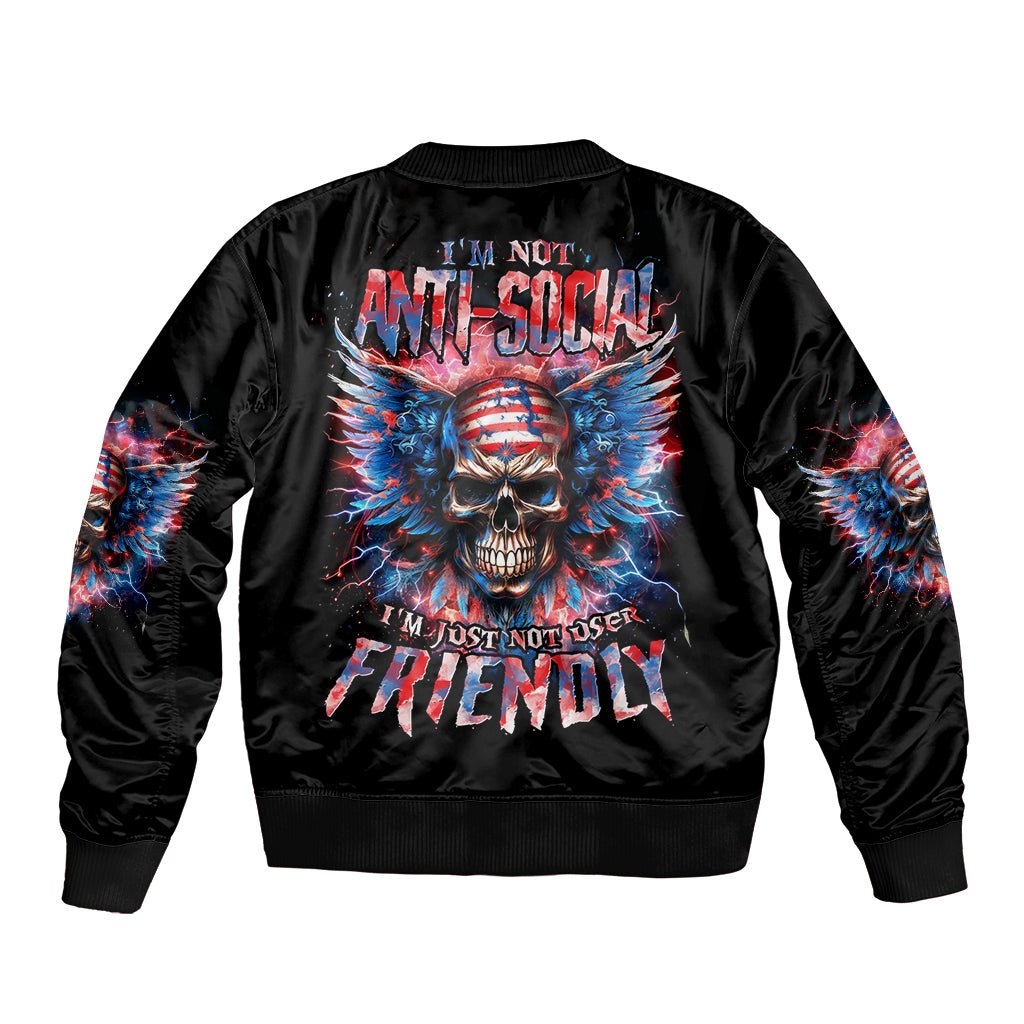 American Skull Bomber Jacket I'm Not Anti Social I'm Just Not User Friendly DT01 - The Mazicc - Unisex - S - Black