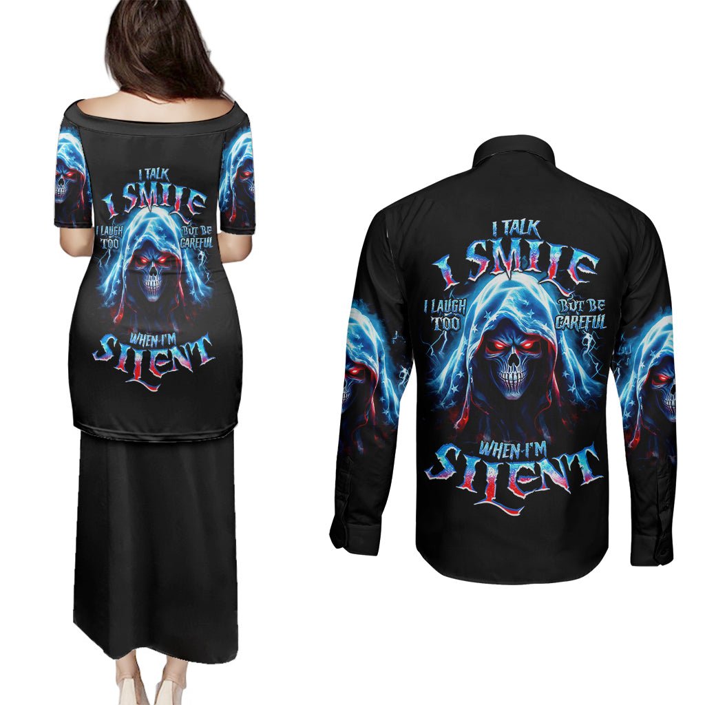 American Skull Couples Matching Puletasi Dress and Long Sleeve Button Shirts I Talk I Smile But Be Carefull When I Silent DT01 - The Mazicc - S - S - Black