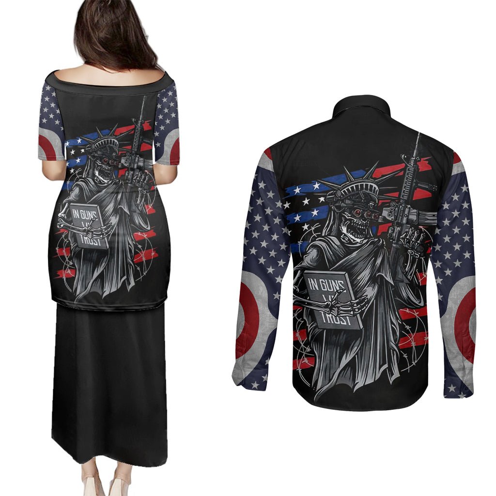 American Skull Couples Matching Puletasi Dress and Long Sleeve Button Shirts In Gun We Trust DT01 - The Mazicc - S - S - Black