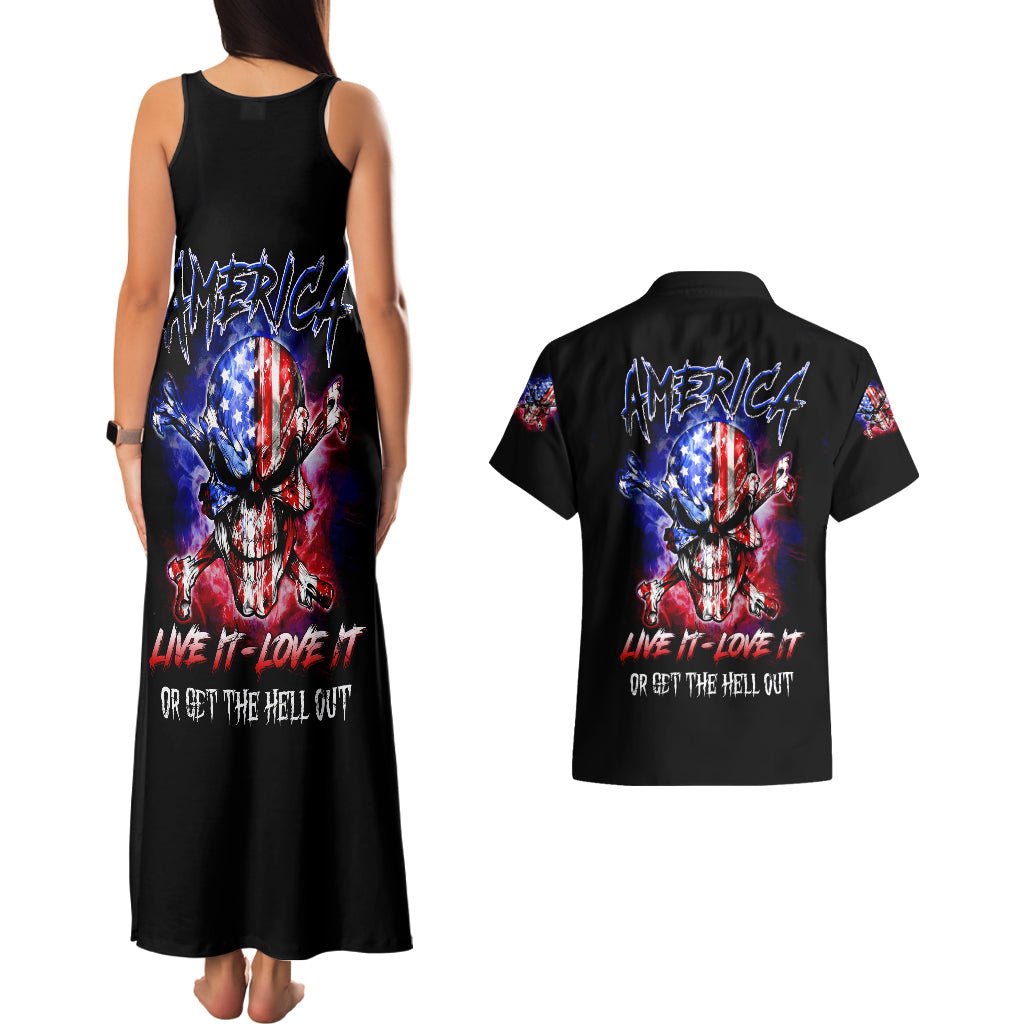 American Skull Couples Matching Tank Maxi Dress and Hawaiian Shirt American Live It Love It Or Get The Hell Out DT01 - The Mazicc - S - S - Black