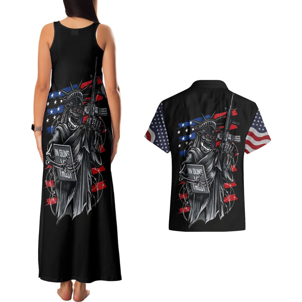 American Skull Couples Matching Tank Maxi Dress and Hawaiian Shirt In Gun We Trust DT01 - The Mazicc - S - S - Black