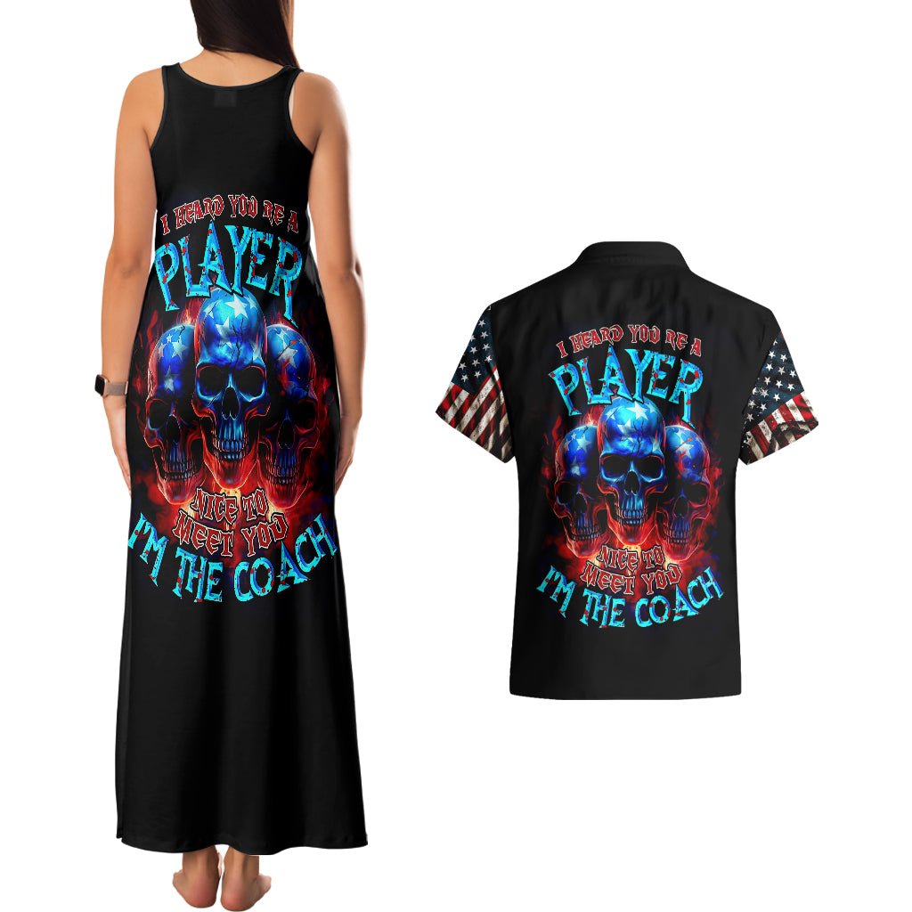 American Skull Couples Matching Tank Maxi Dress and Hawaiian Shirt Nice To Meet You Im The Coach DT01 - The Mazicc - S - S - Black