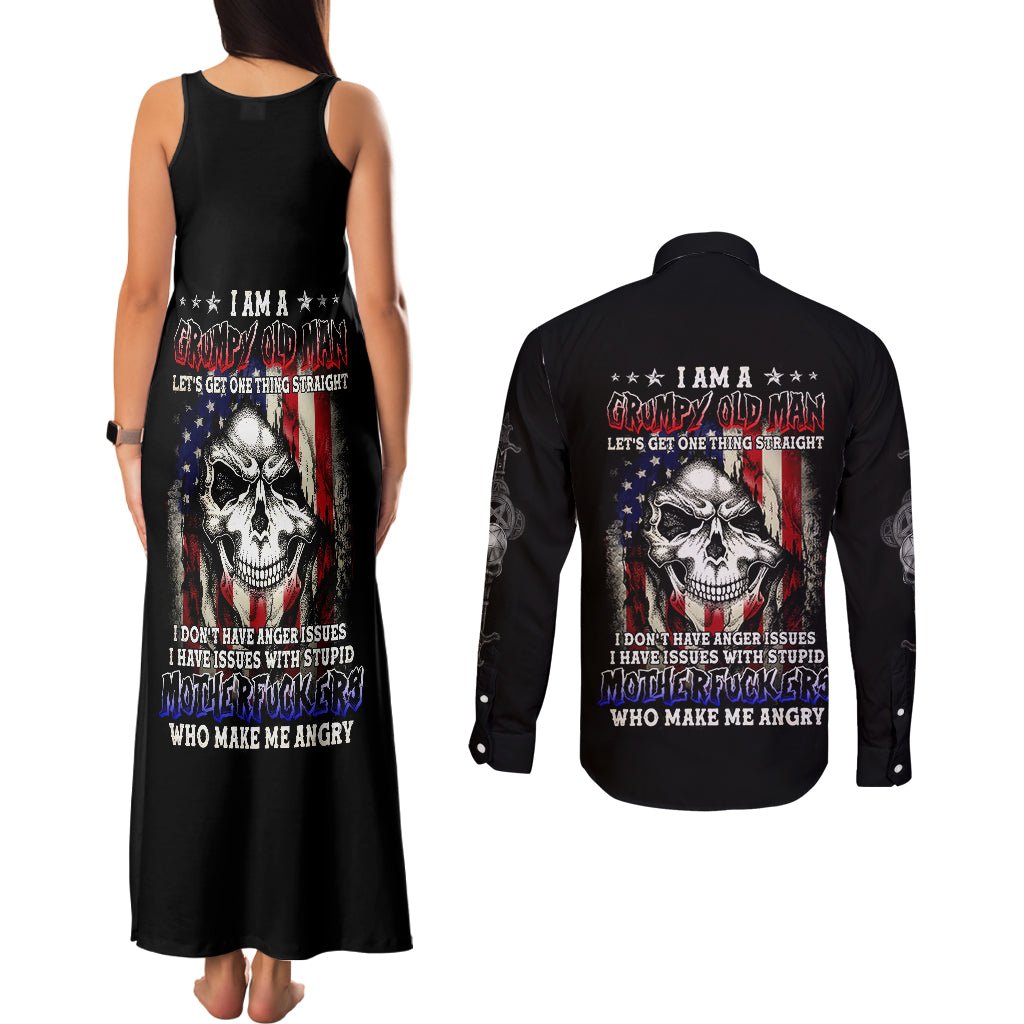 American Skull Couples Matching Tank Maxi Dress and Long Sleeve Button Shirts Grumpy Old Man Motherfuckers Who Make Me Angry DT01 - The Mazicc - S - S - Black