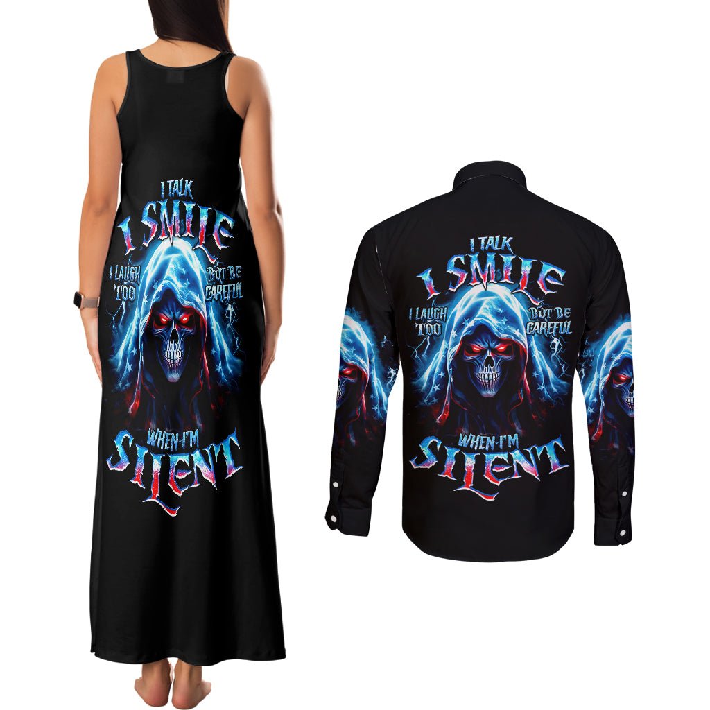 American Skull Couples Matching Tank Maxi Dress and Long Sleeve Button Shirts I Talk I Smile But Be Carefull When I Silent DT01 - The Mazicc - S - S - Black