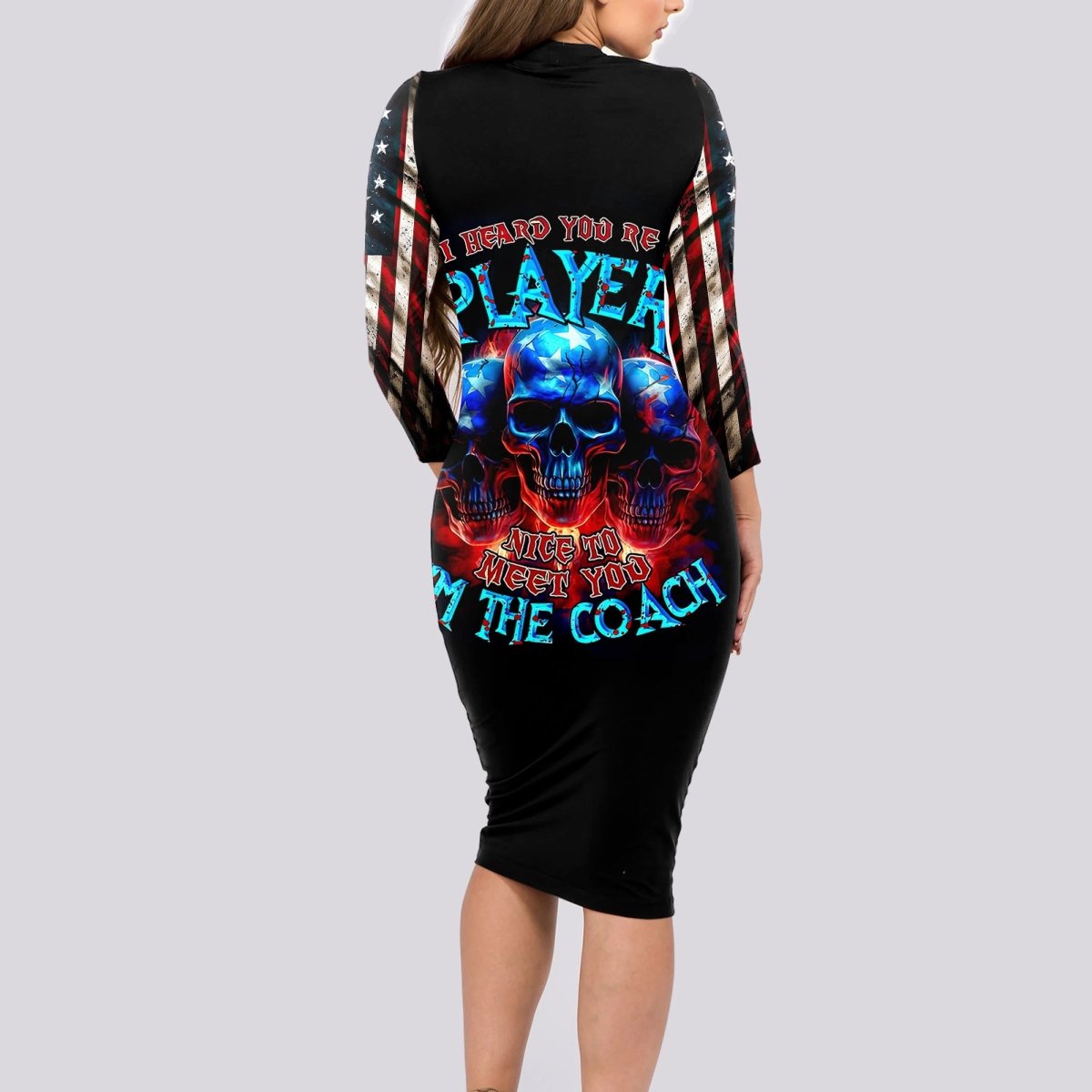 American Skull Long Sleeve Bodycon Dress Nice To Meet You Im The Coach DT01 - The Mazicc - Long Dress - S - Black