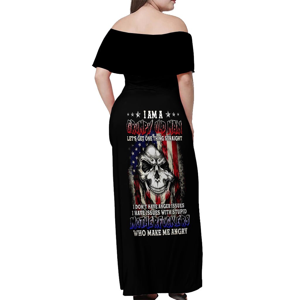 American Skull Off Shoulder Maxi Dress Grumpy Old Man Motherfuckers Who Make Me Angry DT01 - The Mazicc - Women - S - Black