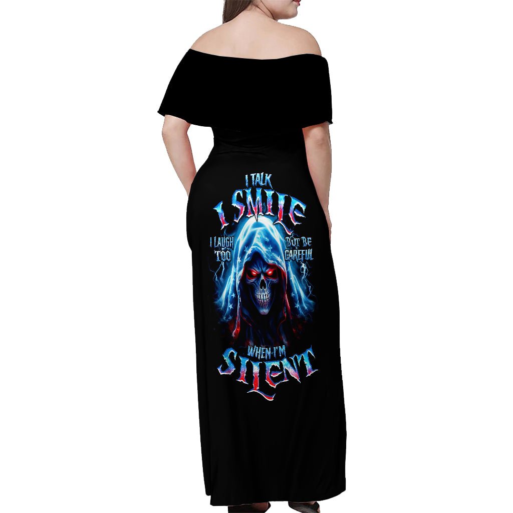 American Skull Off Shoulder Maxi Dress I Talk I Smile But Be Carefull When I Silent DT01 - The Mazicc - Women - S - Black