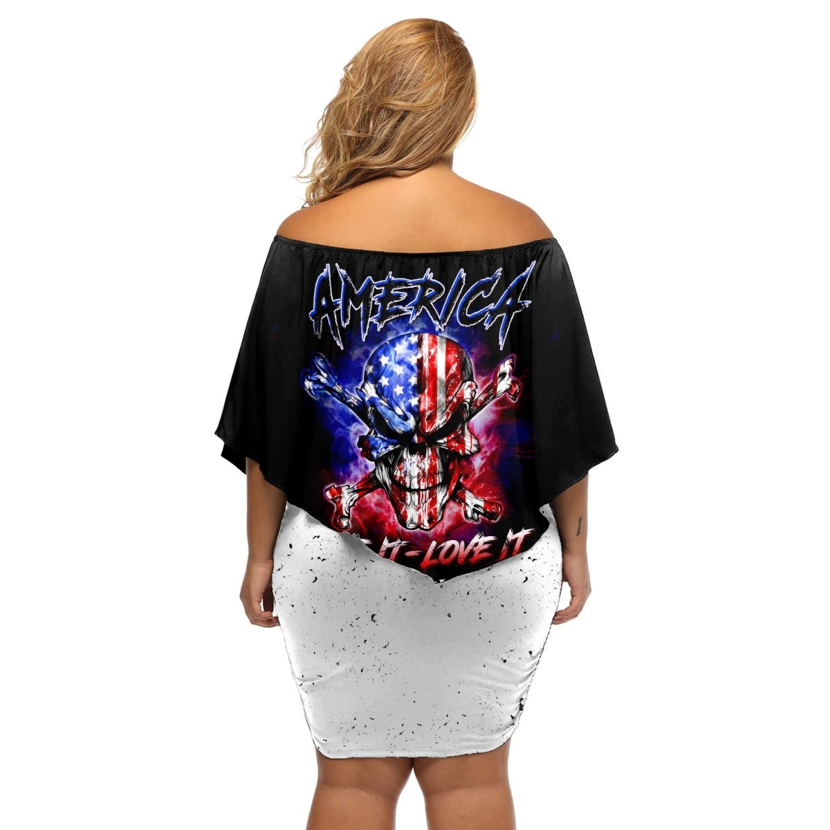 American Skull Off Shoulder Short Dress American Live It Love It Or Get The Hell Out DT01 - The Mazicc - Women - S - Black