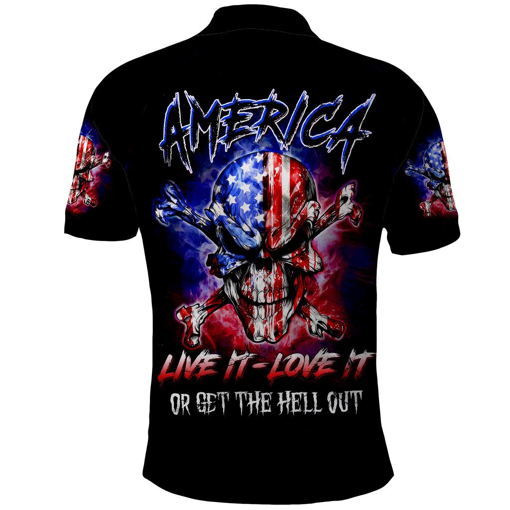 American Skull Polo Shirt American Live It Love It Or Get The Hell Out DT01 - The Mazicc - Adult - S - Black