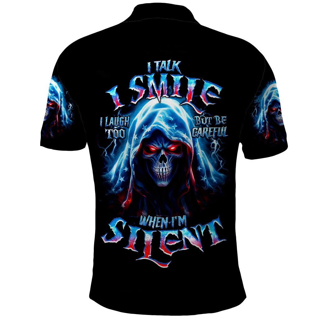 American Skull Polo Shirt I Talk I Smile But Be Carefull When I Silent DT01 - The Mazicc - Adult - S - Black