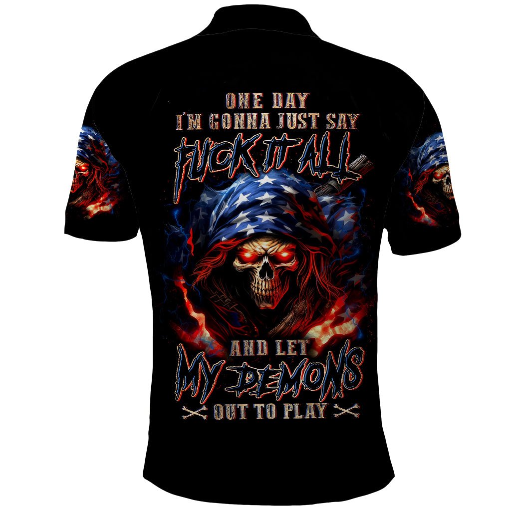 American Skull Polo Shirt One Day I Gonna Fuck It All DT01 - The Mazicc - Adult - S - Black